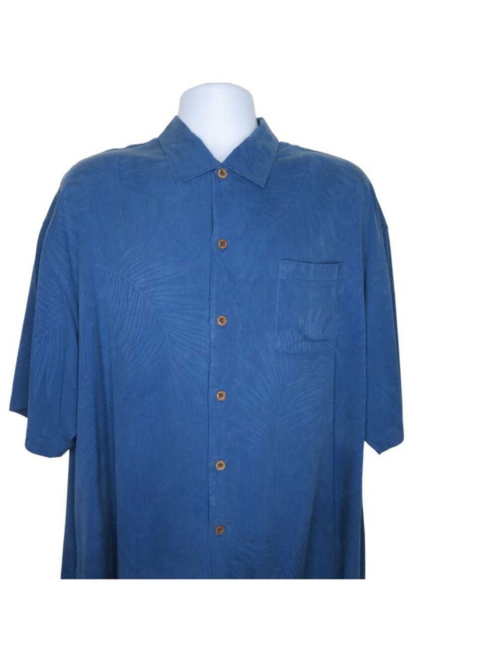 Tommy Bahama Blue Silk Button-Up Shirt 2XL Tropical Leaf Pattern